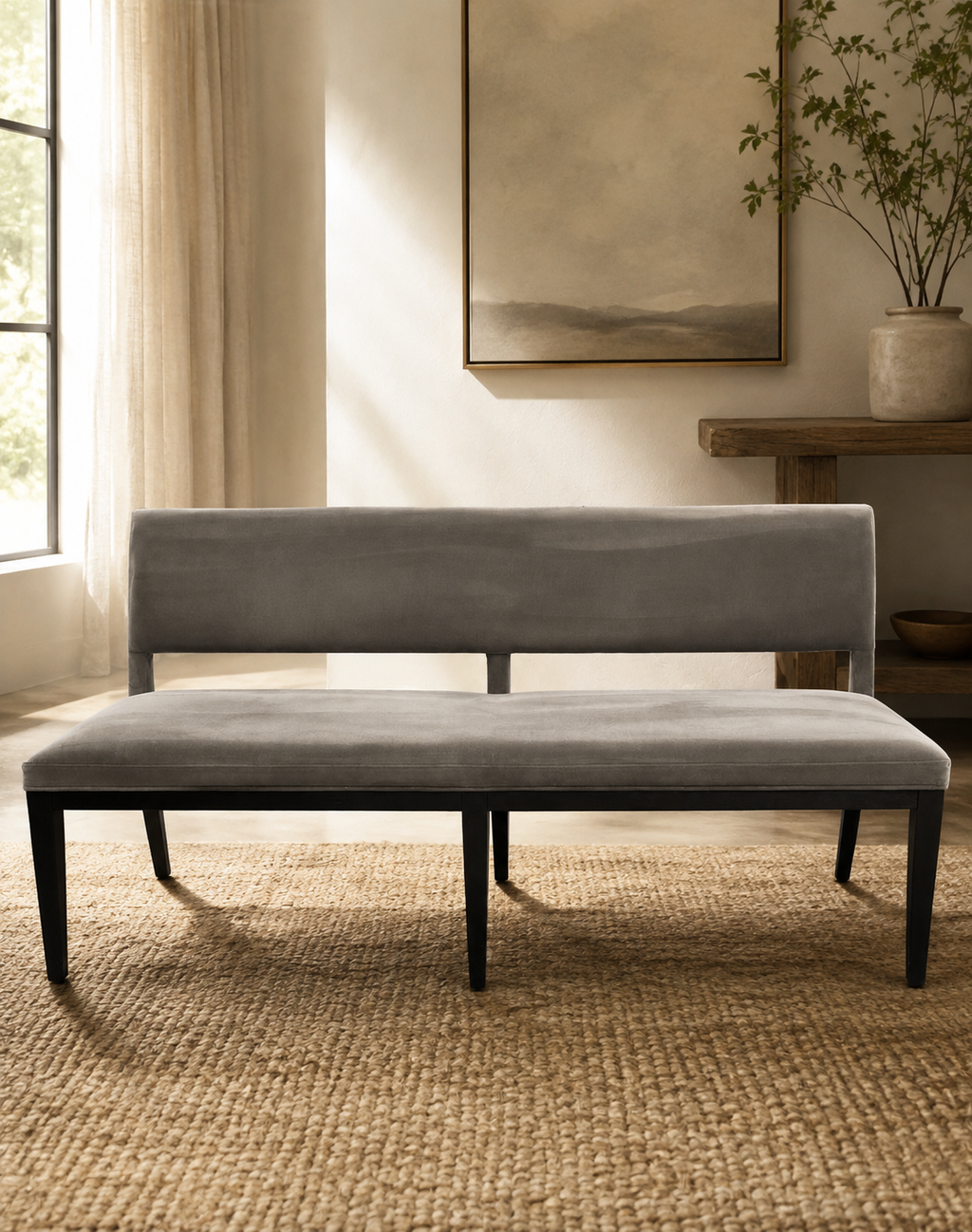 Four Hands Sara 70" Dining Bench in Washed Velvet Grey
