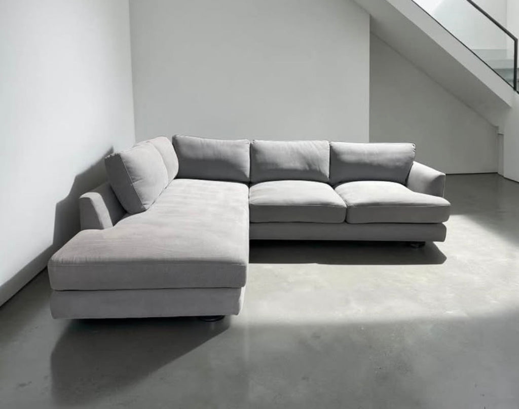 West Elm Haven 108" 2-Piece Bumper Chaise Sectional, Heavy Down Blend Cushions in Storm Gray Washed Canvas