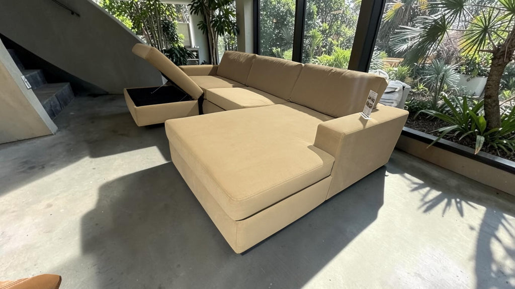 Albany Park 122" Barton Sofa Chaise Sectional in Camel Tan Performance Velvet