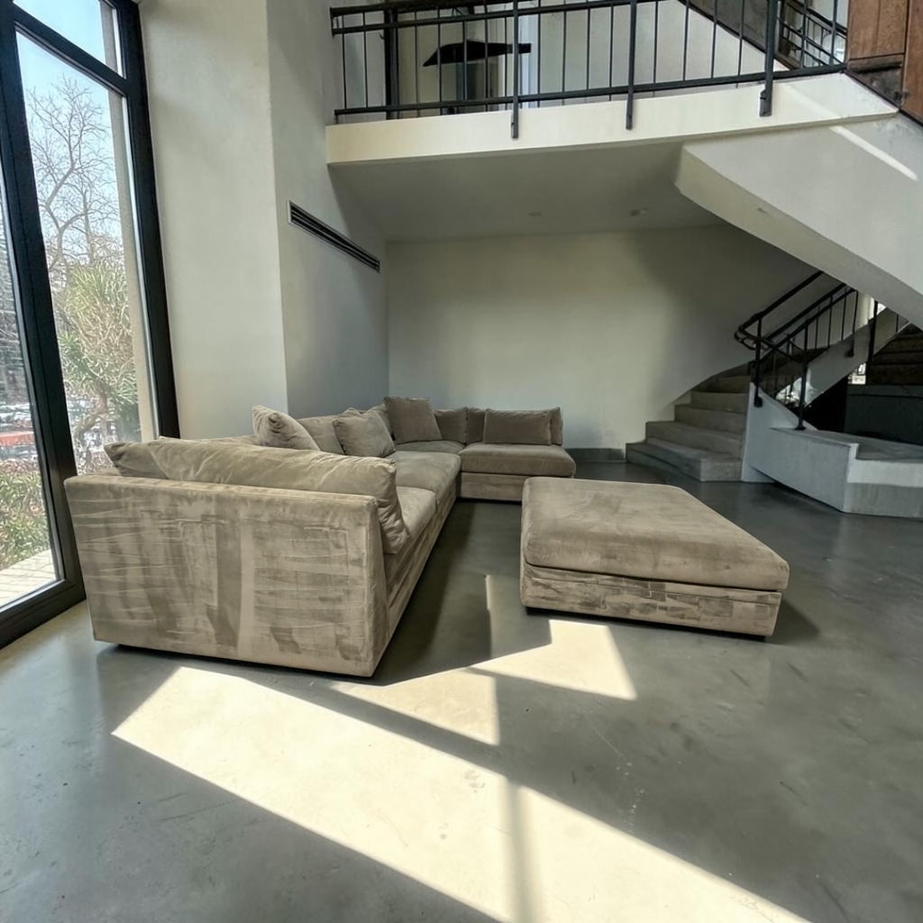 Arhaus Pavo 2-
Piece Sectional w/ Ottoman in Adria Sage Performance Microfiber