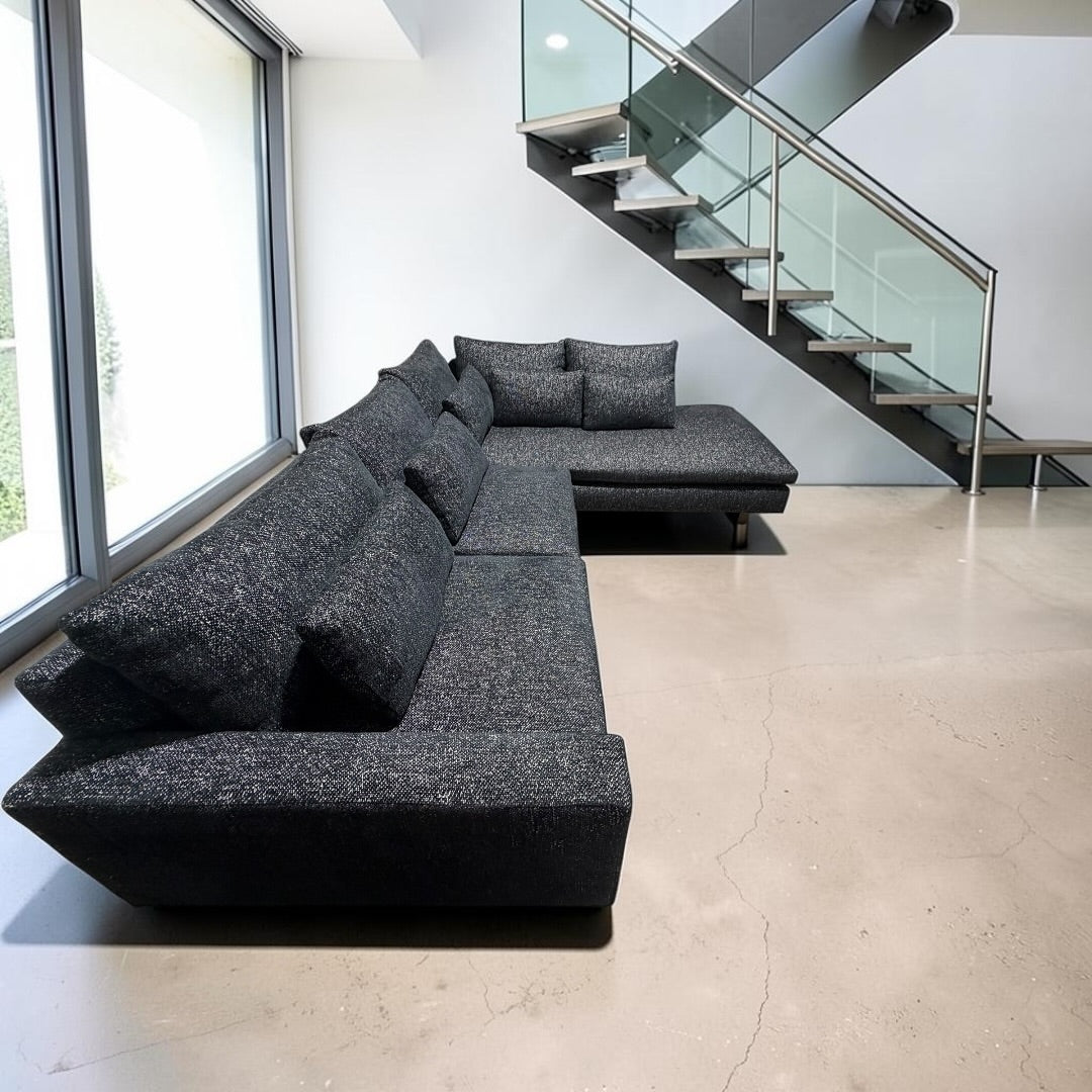 West Elm Harmony 2-Piece Sofa Chaise Sectional in Chunky Black Chenille