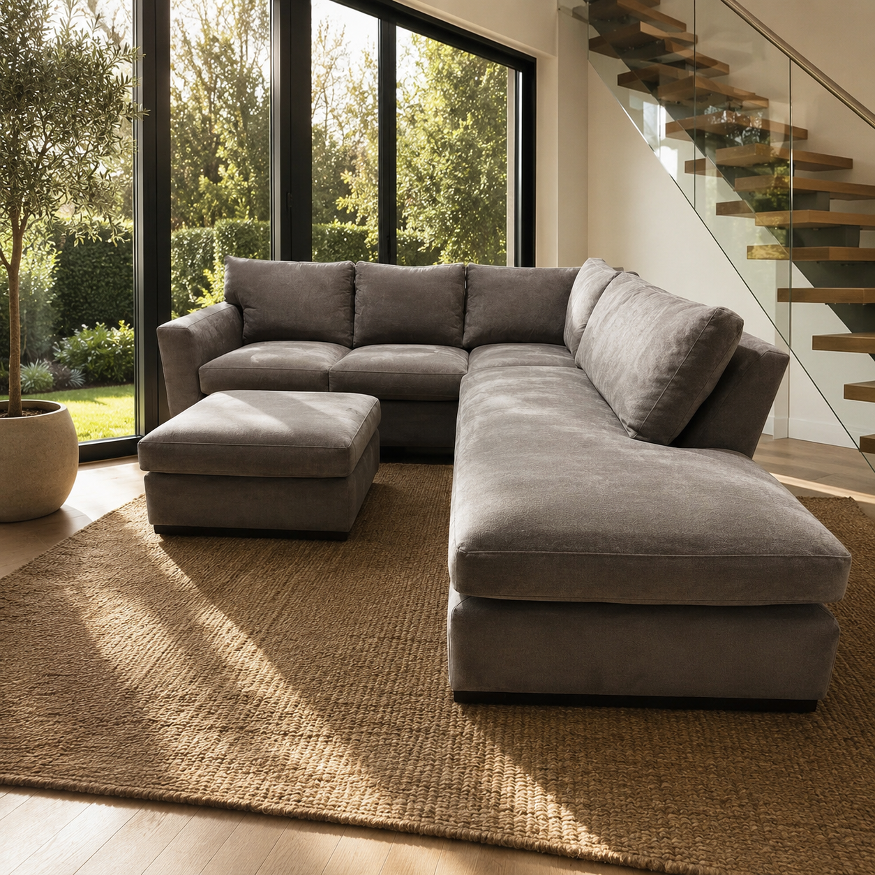 Crate & Barrel Axis L Shape Sectional in Douglas Gray Herringbone
