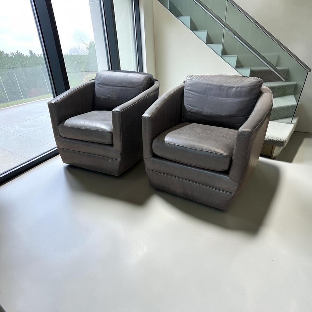 Room & Board Ford Swivel Chairs in Laino Slate Leathe