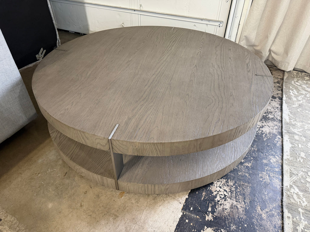 Restoration Hardware Ligne Open 55” Round Coffee Table in Brushed Brown Oak