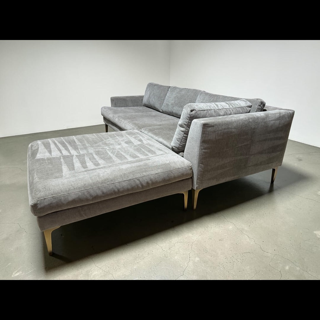 West Elm Andes 94” 3-Piece Ottoman Sectional in Mineral Gray, Performance Distressed Velvet
