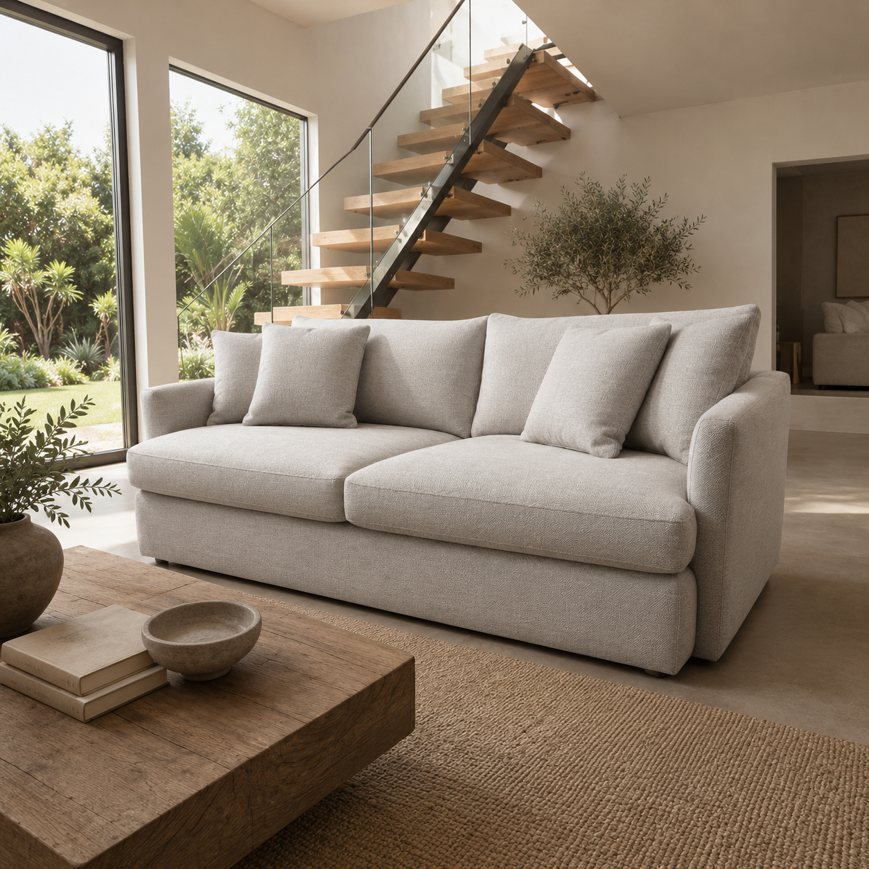 Crate & Barrel 93” Lounge Deep Sofa in Taft Cement