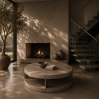 Restoration Hardware Ligne Open 55” Round Coffee Table in Brushed Brown Oak