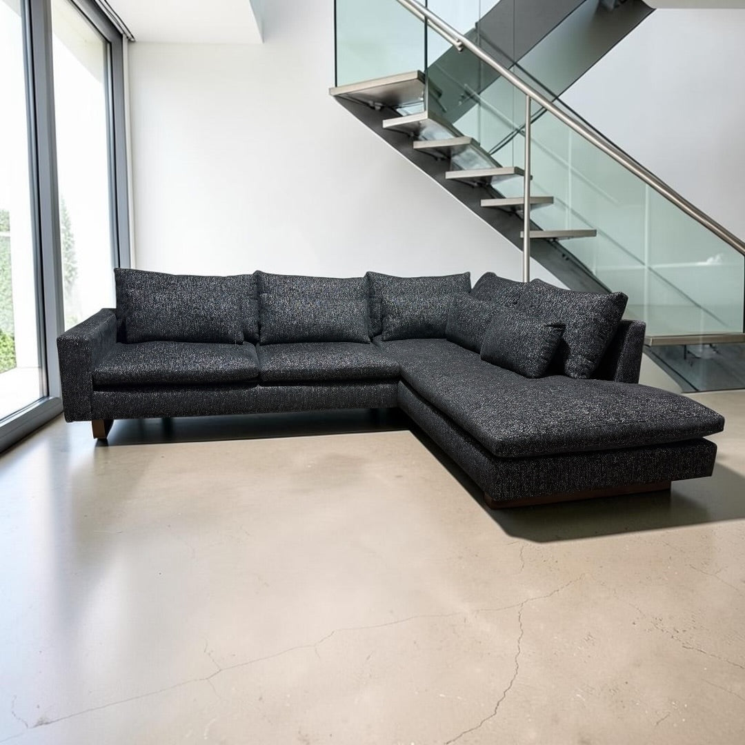 West Elm Harmony 2-Piece Sofa Chaise Sectional in Chunky Black Chenille