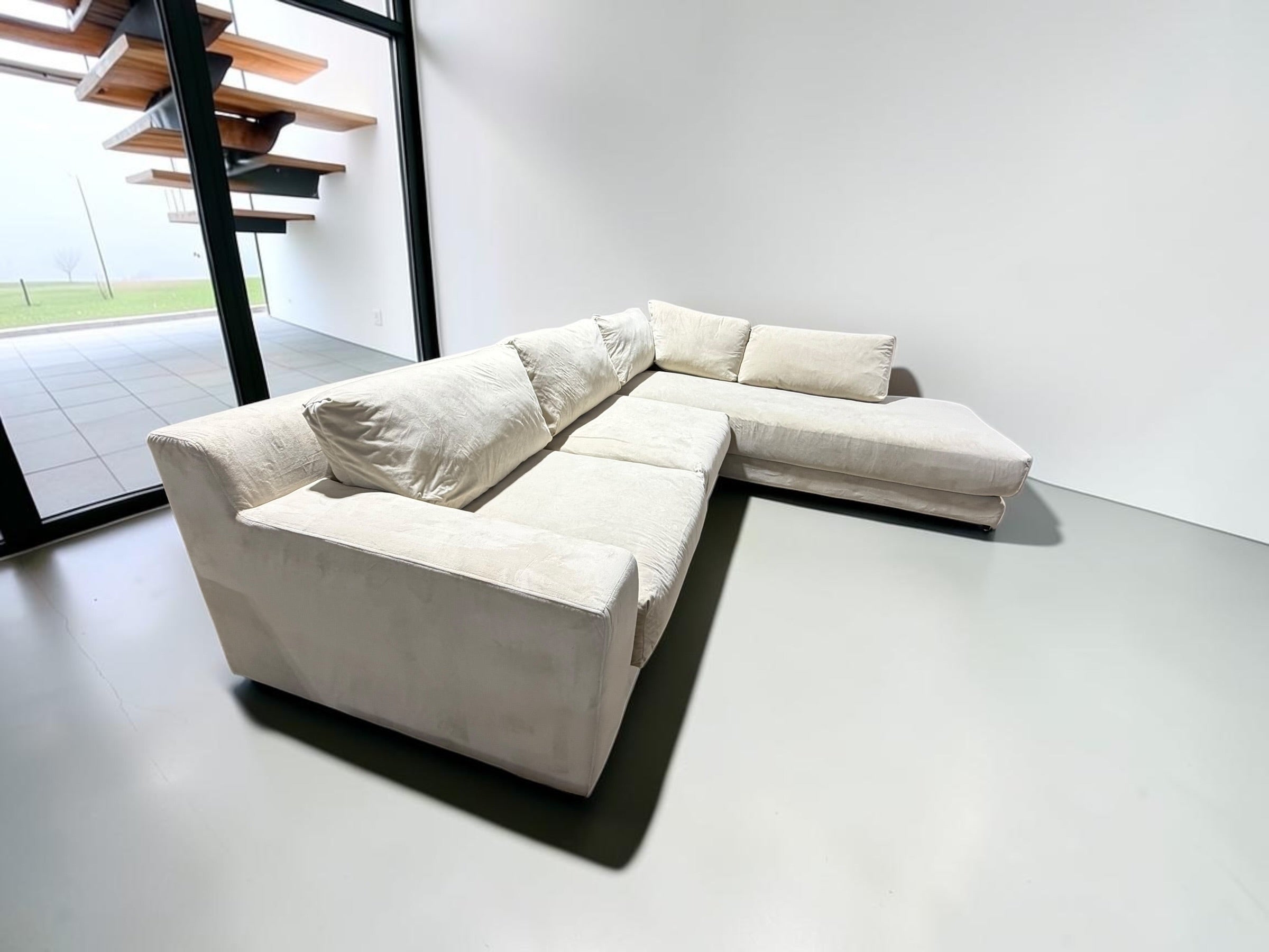 West Elm Dalton 121” Sofa Chaise Sectional in Sand Velvet