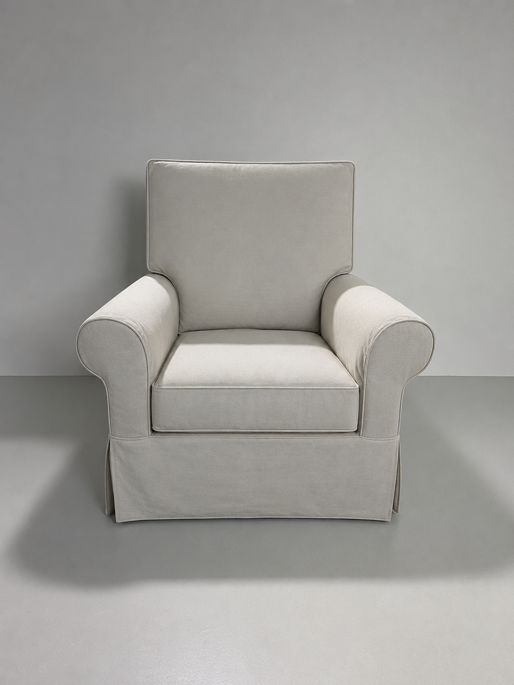 Crate & Barrel PB Comfort Roll Arm Slipcovered Swivel Rocking Chair in Ivory, Performance Chateau Basketweave