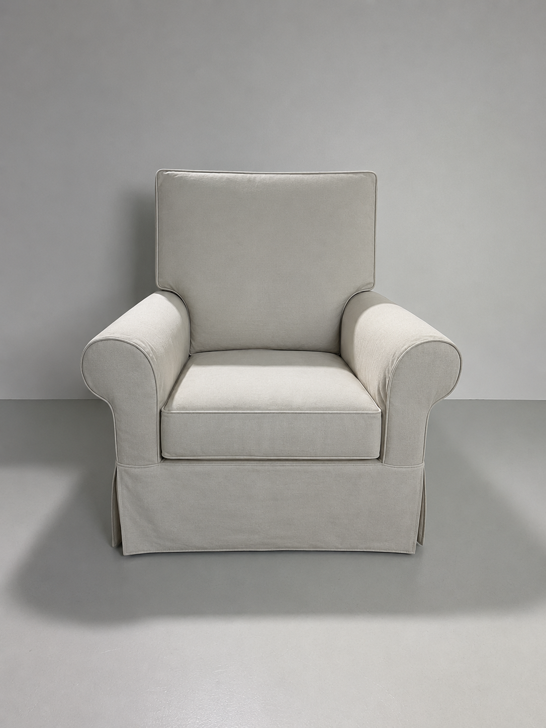 Crate & Barrel PB Comfort Roll Arm Slipcovered Swivel Rocking Chair in Ivory, Performance Chateau Basketweave