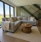 Crate & Barrel 102.5” Barrett 3-Piece L-Shaped Sectional Sofa, Down Blend Cushions in Galaxy Ice Linen Basketweave