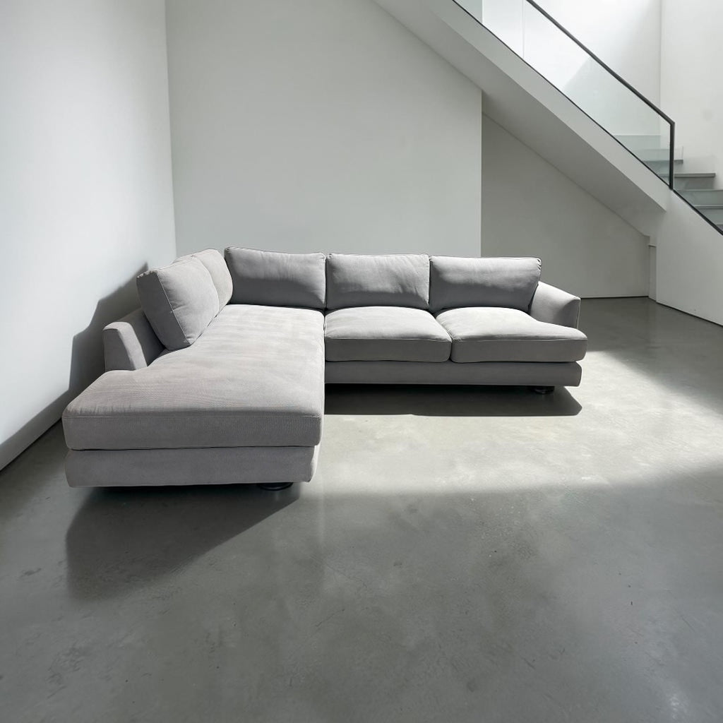 West Elm Haven 108” 2-Piece Bumper Chaise Sectional, Heavy Down Blend Cushions in Storm Gray Washed Canvas