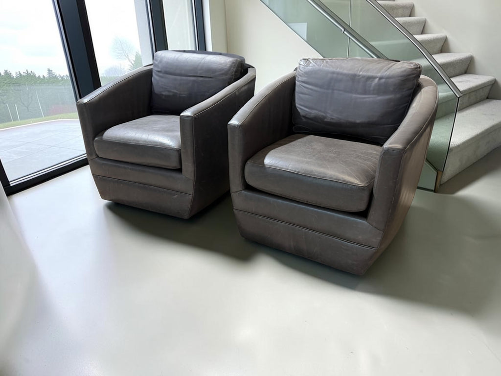 Room & Board Ford Swivel Chairs in Laino Slate Leathe