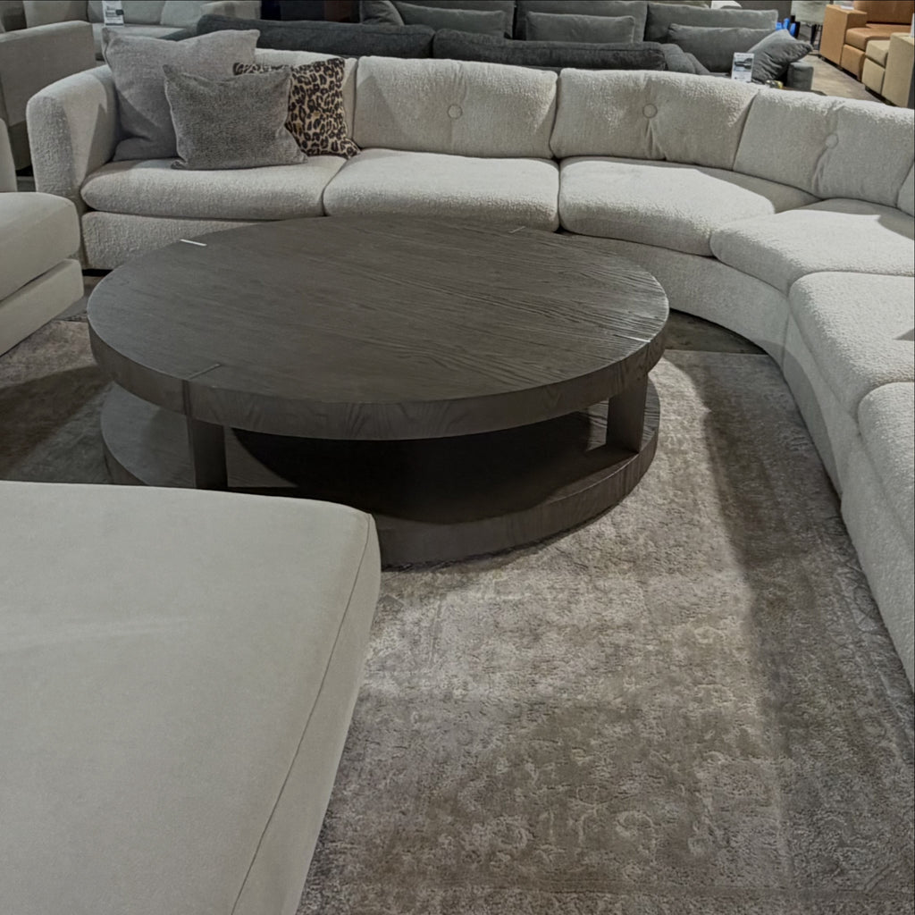 Restoration Hardware Ligne Open 55” Round Coffee Table in Brushed Brown Oak