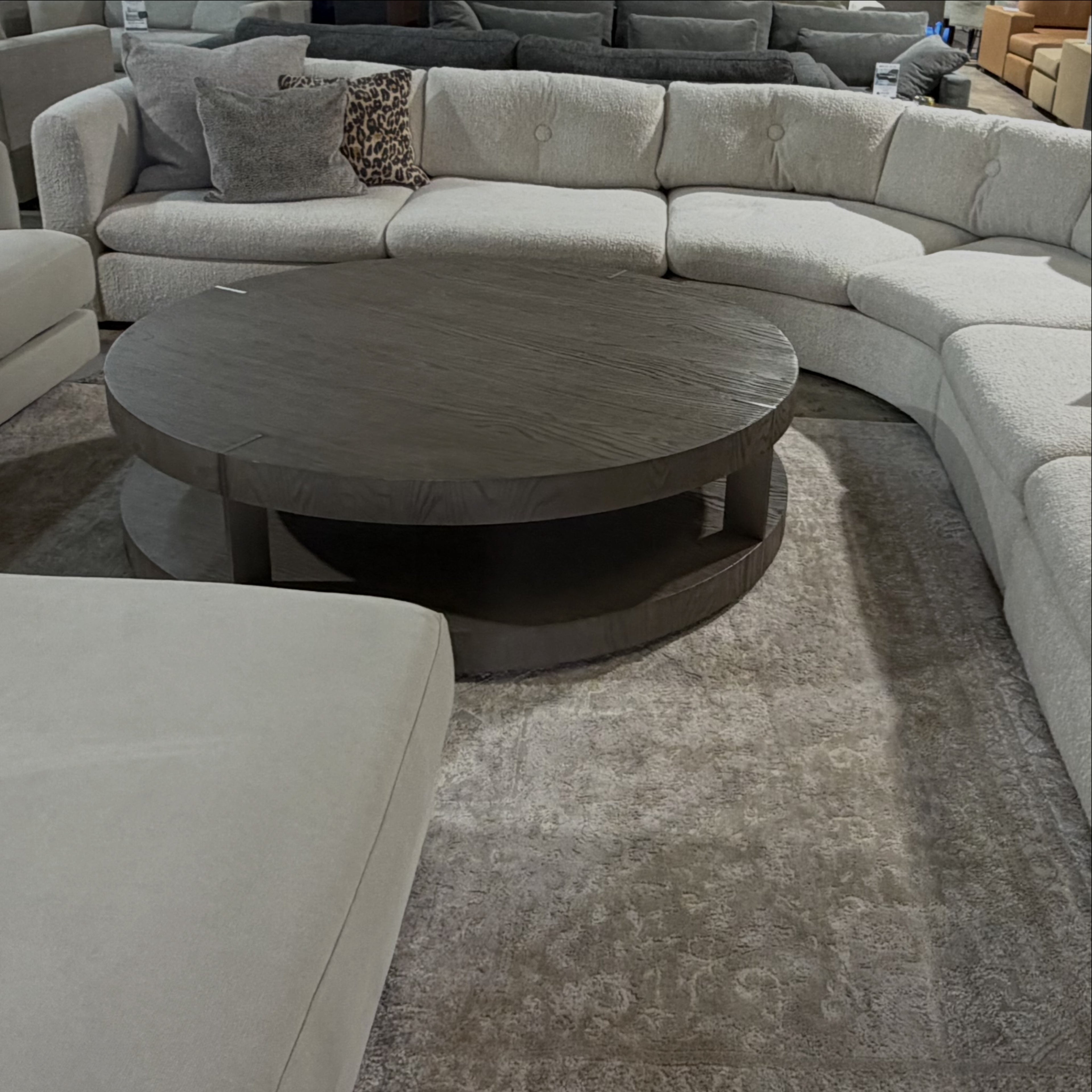 Restoration Hardware Ligne Open 55” Round Coffee Table in Brushed Brown Oak