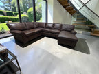 Arhaus Colby 124” 3 Piece U Shape Sofa Chaise Leather Sofa in Bronco Whiskey