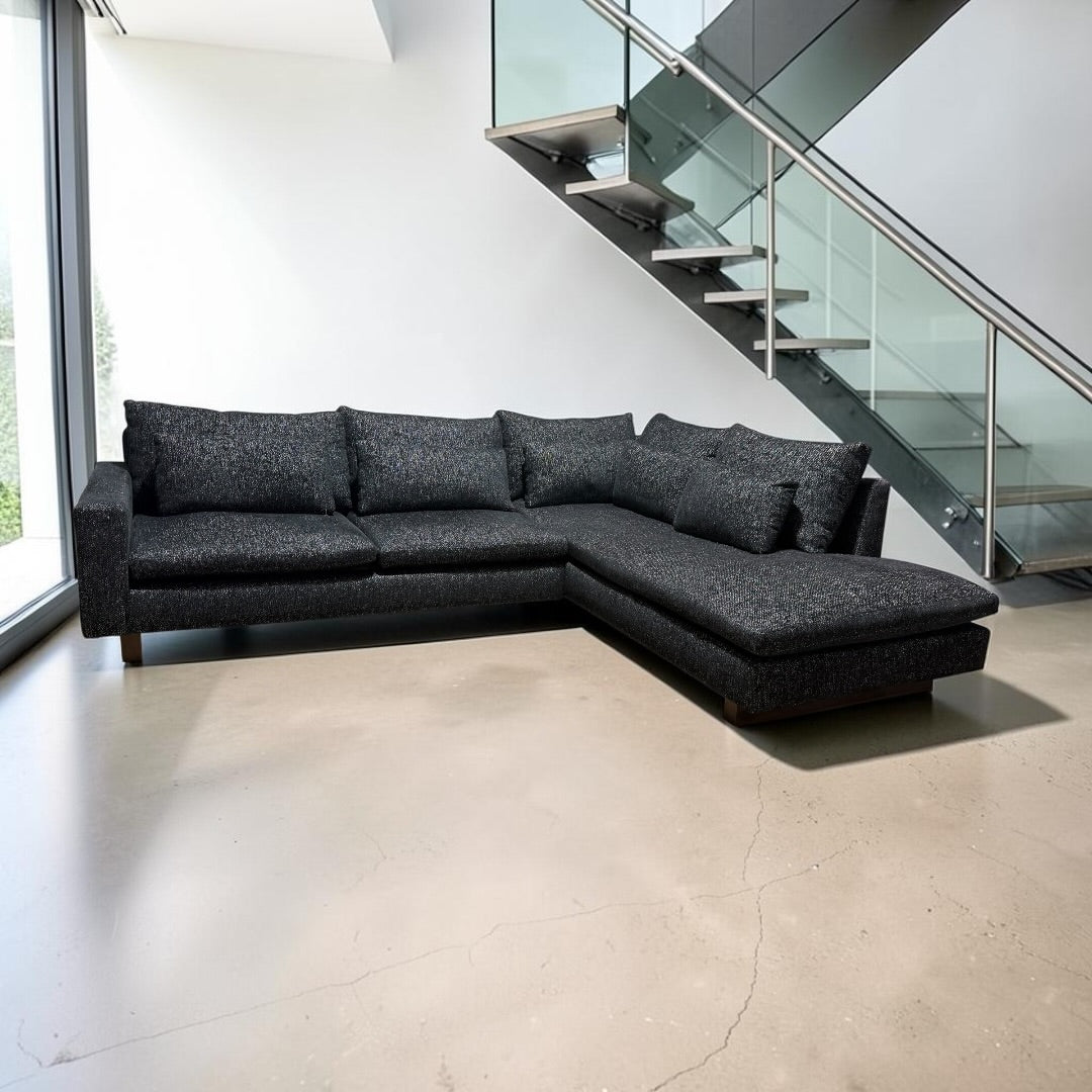 West Elm Harmony 2-Piece Sofa Chaise Sectional in Chunky Black Chenille