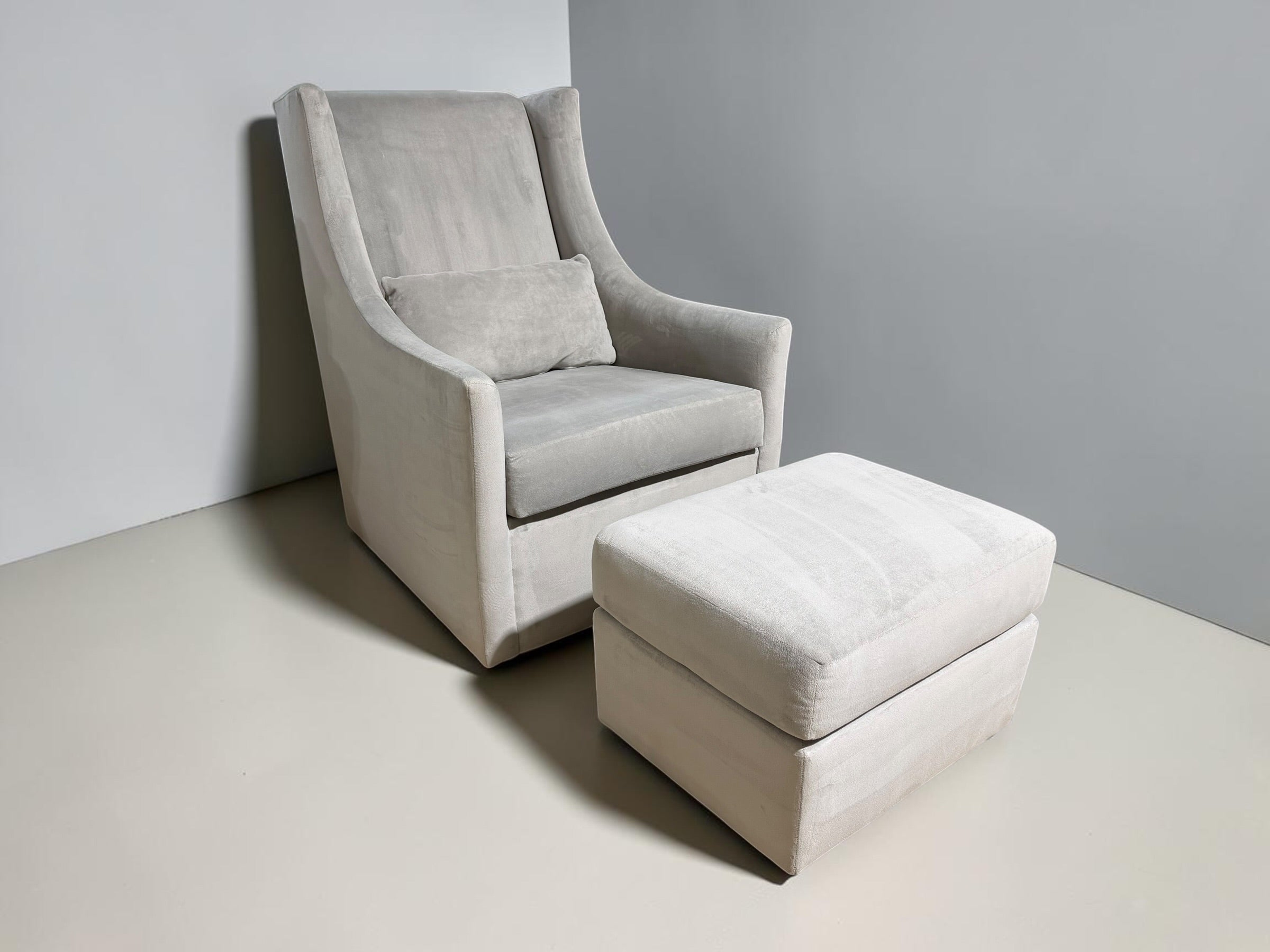 West Elm Nursery Glider Chair and Ottoman set in Performance Microfiber in Frost Gray