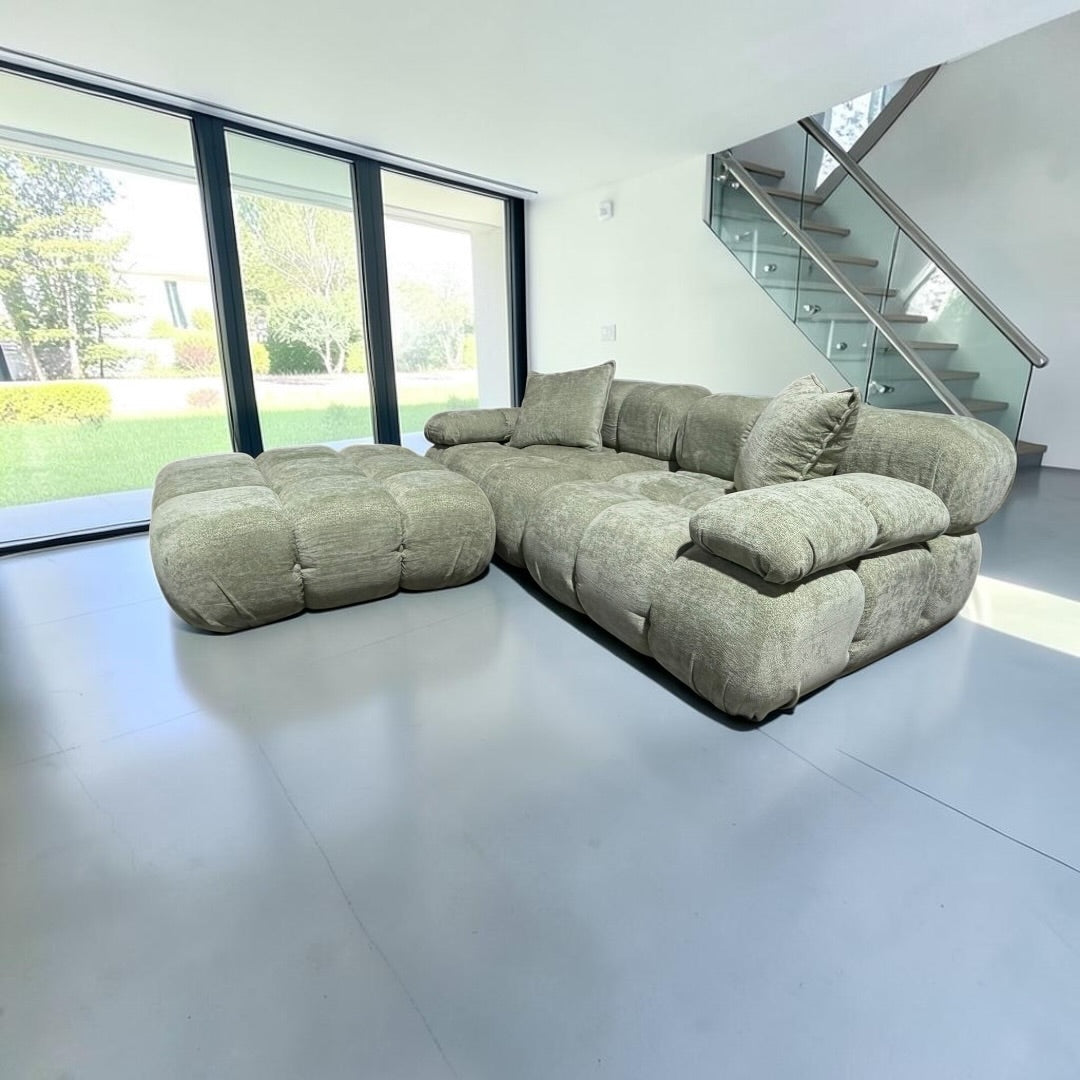 Rove Concepts Belia Sofa w/ Ottoman in Sage Velvet