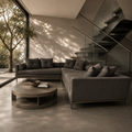 Restoration Hardware Ligne Open 55” Round Coffee Table in Brushed Brown Oak