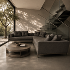 Restoration Hardware Ligne Open 55” Round Coffee Table in Brushed Brown Oak