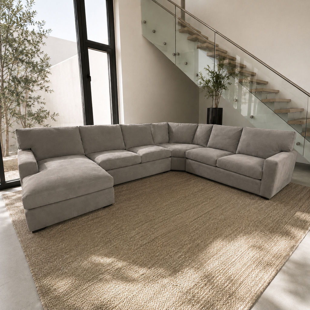 Crate & Barrel Axis 154" Wedge 4 Piece Sectional, Down Blend in Douglas Nickel Herringbone