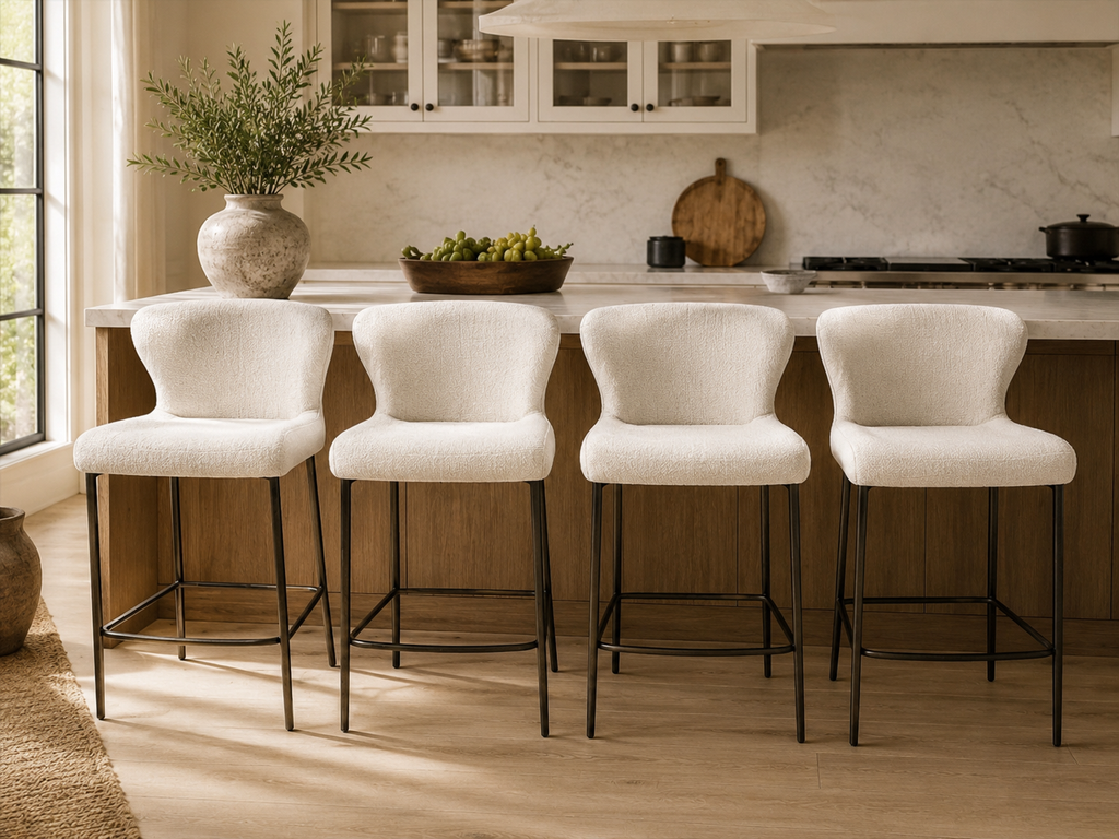 Arhaus Kirsten 2 x Counter Stools in Nomad Snow and brushed gold metal