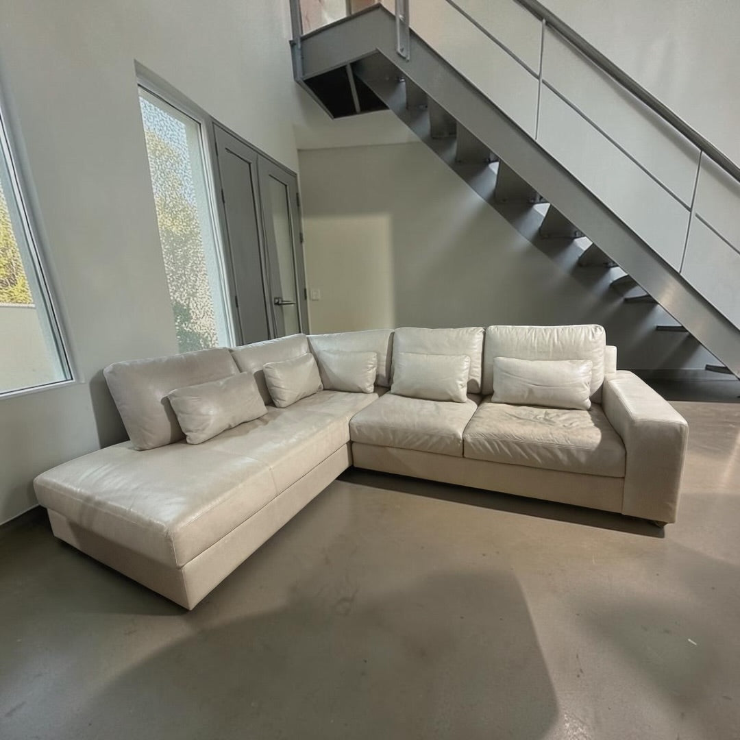 Potterybarn Big Sur 122" X 99" × Luxe 46" Deep Square Arm Leather Return Bumper Sectional in Signature Chalk Leather