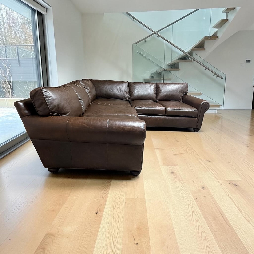 Restoration Hardware RH Original Lancaster 9ft Right Arm L- Sectional Sofa in Italian Brompton Cocoa.