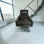 West Elm Austin Leather Swivel Chair in Charcoal Green Leather