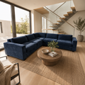 West Elm Urban 116” L Shape Corner sectional sofa, down blend cushions, ink, blue velvet.