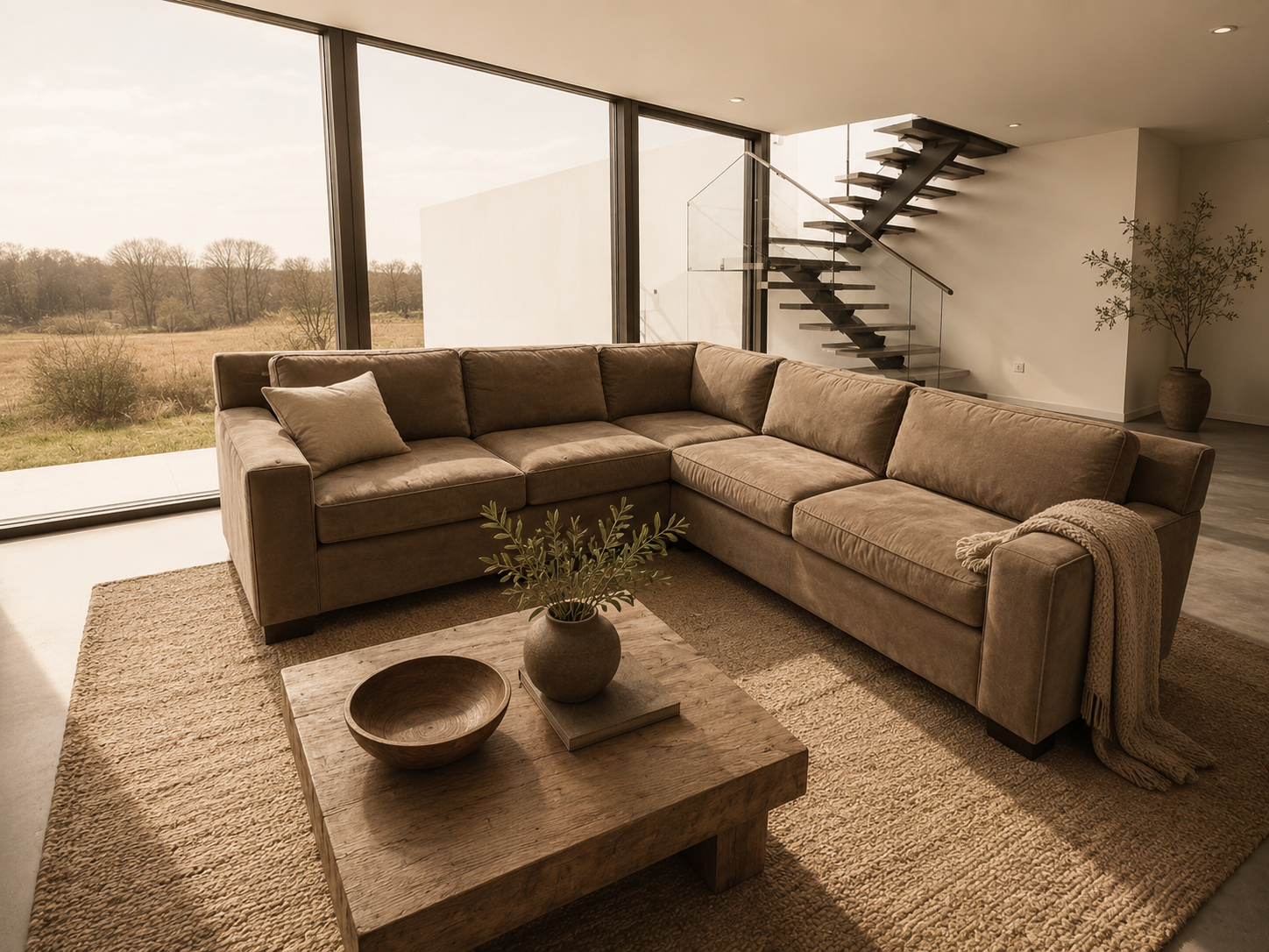 West Elm Urban 95” x 95” L Shape, 3 Piece Sectional in Amalfi Cappuccino Herringbone Microfiber