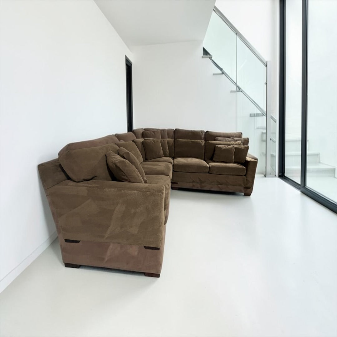 Crate & Barrel Axis 113" 3 Piece L Shape Sectional in Mammoth Mocha Teddy Bear (super soft fabric)