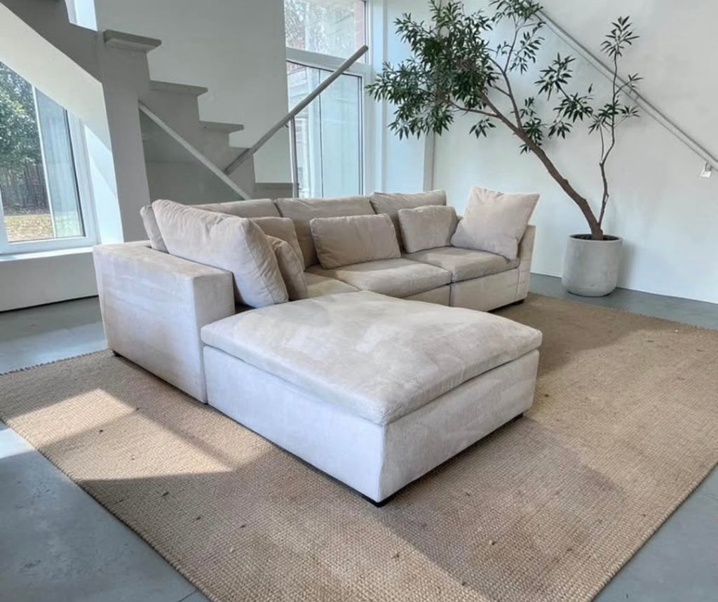 West Harmony 122" Modular Reversible 3-Piece Ottoman Sectional in Sand Distressed Velvet