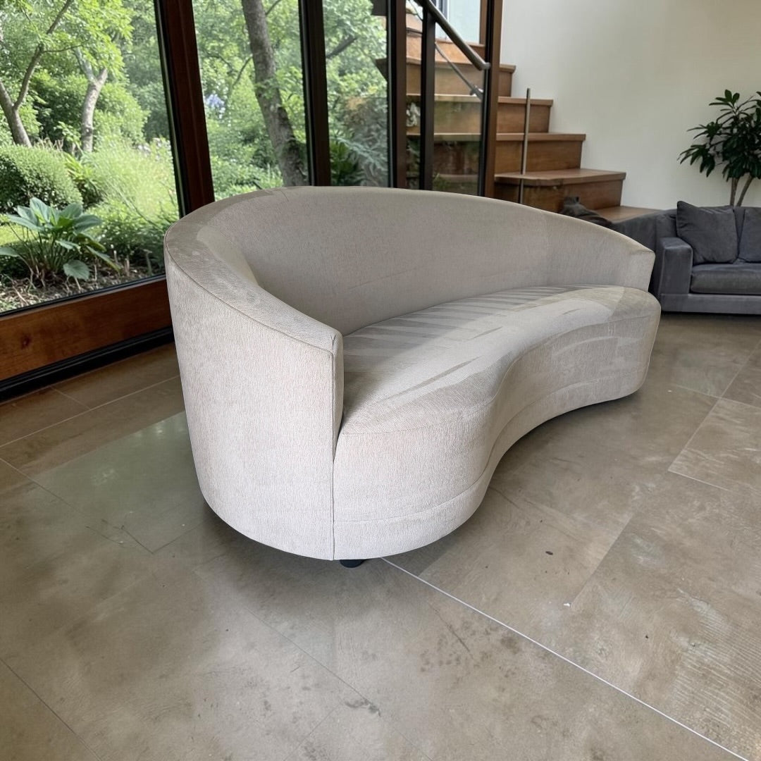 Crate & Barrel Infiniti 88” Curve Back Sofa in Synergy 
Fabric, Oatmeal Heathered Chenille
