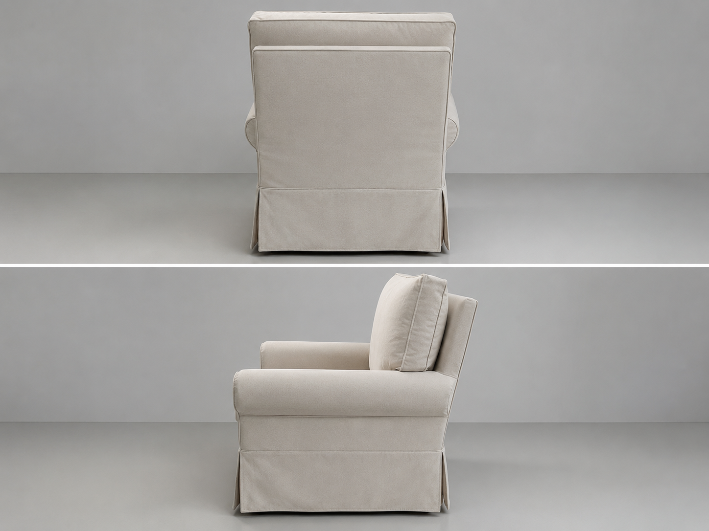 Crate & Barrel PB Comfort Roll Arm Slipcovered Swivel Rocking Chair in Ivory, Performance Chateau Basketweave