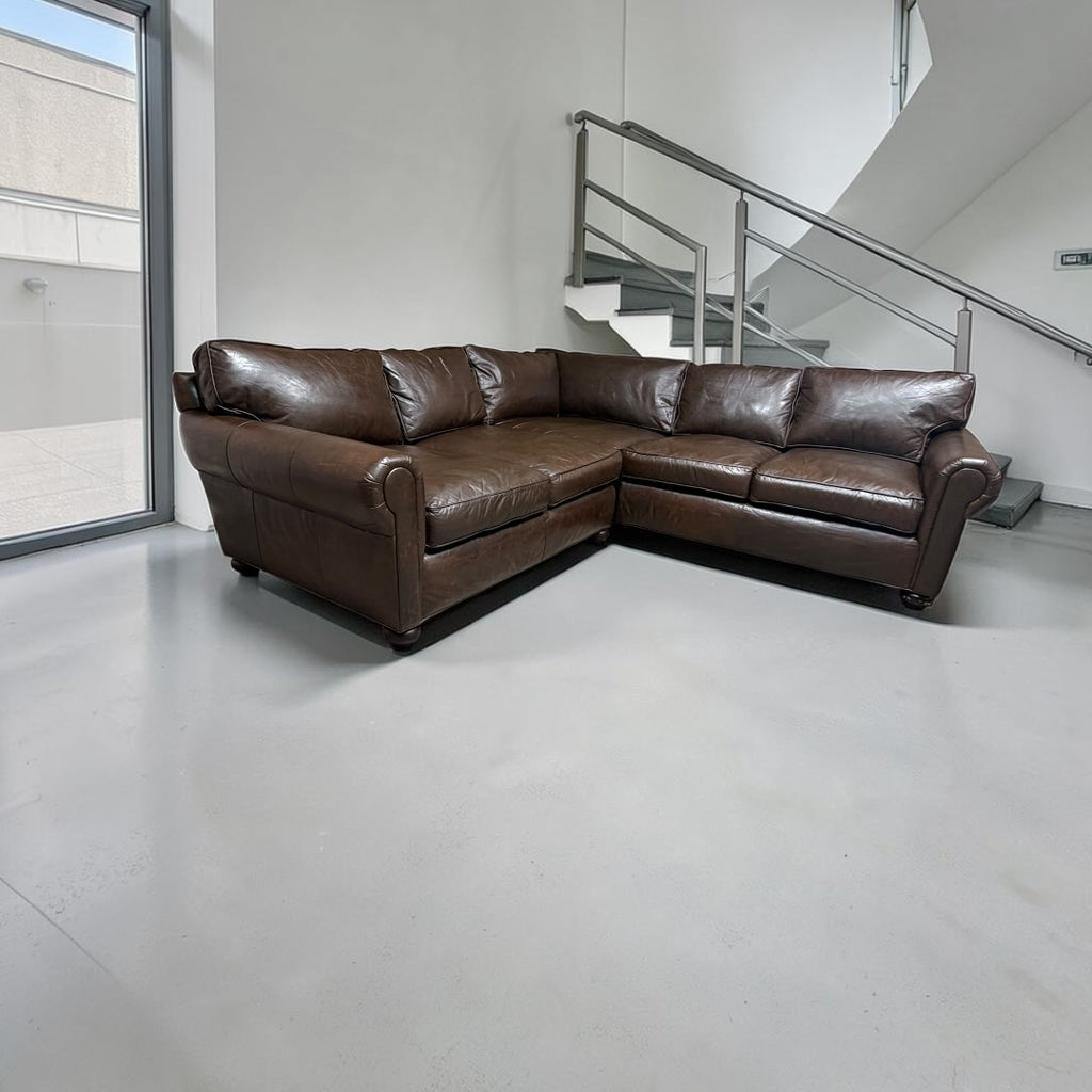 Restoration Hardware RH Original Lancaster 9ft Right Arm L- Sectional Sofa in Italian Brompton Cocoa.
