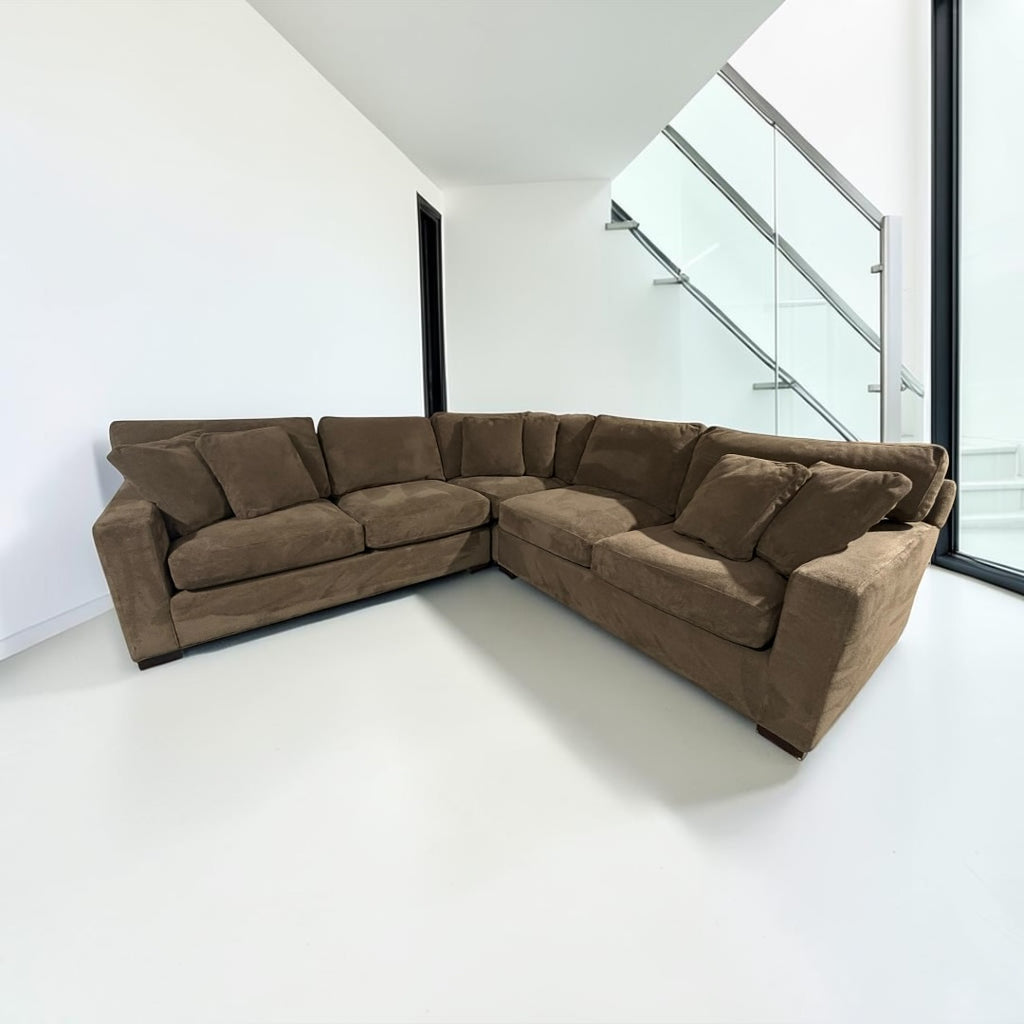 Crate & Barrel Axis 113" 3 Piece L Shape Sectional in Mammoth Mocha Teddy Bear (super soft fabric)