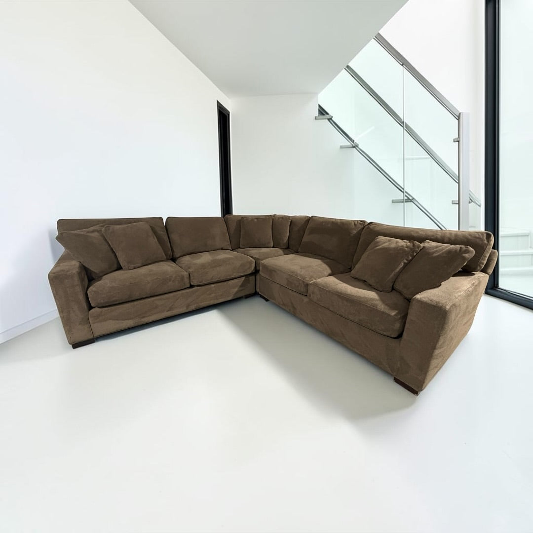 Crate & Barrel Axis 113" 3 Piece L Shape Sectional in Mammoth Mocha Teddy Bear (super soft fabric)