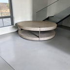 Restoration Hardware Ligne Open 55” Round Coffee Table in Brushed Brown Oak