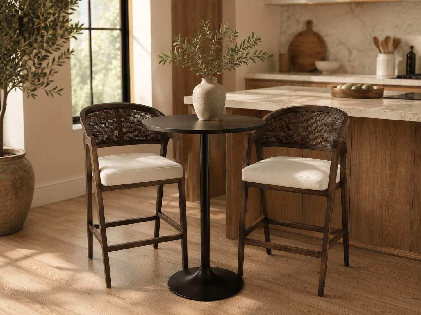 Arhaus Aimee 2 x Bar Stools in Mocha Drifted & Performance Nomad Snow fabric
Dimensions in pics