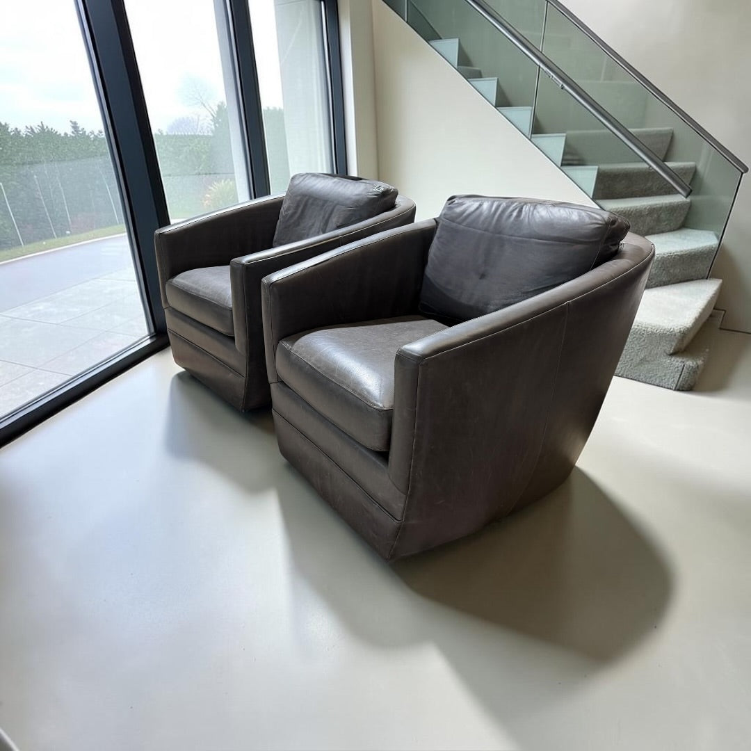 Room & Board Ford Swivel Chairs in Laino Slate Leathe