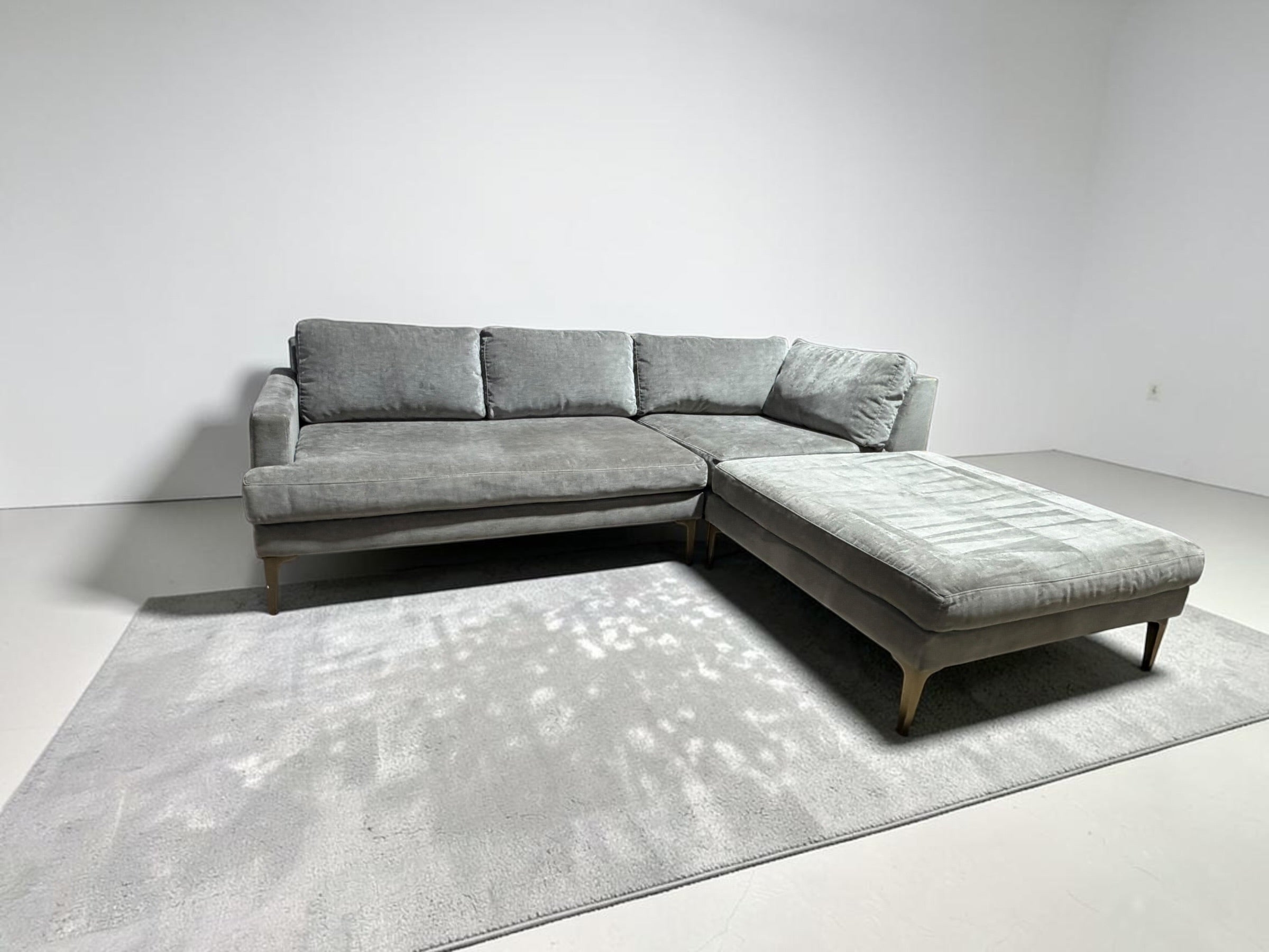 West Elm Andes 94” 3-Piece Ottoman Sectional in Mineral Gray, Performance Distressed Velvet