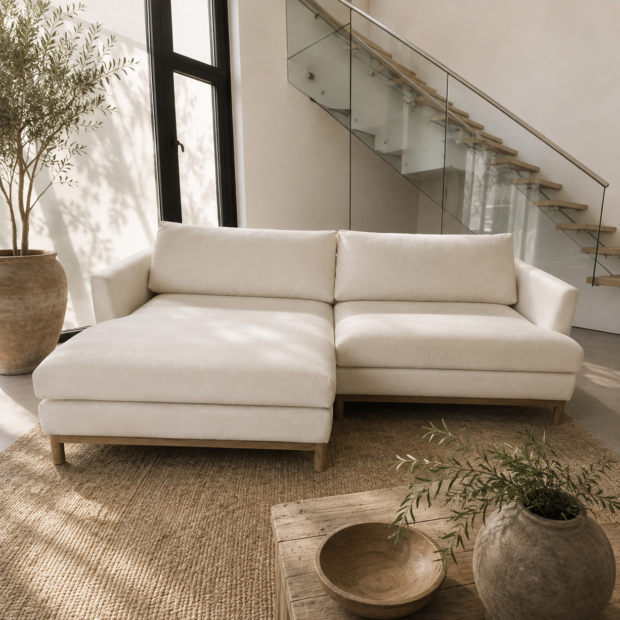 Potterybarn Theo 100" Sofa Chaise Sectional in Snow canvas Linen weave