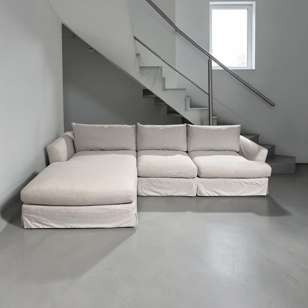 Arhaus Slipcovered Helena 122” 2 Piece Sofa Chaise Sectional in Natural Coastal Linen.