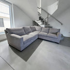 Crate & Barrel Axis 113 x 110, 3 Piece Sofa sectional, down blend in Douglas gray herringbone microfiber