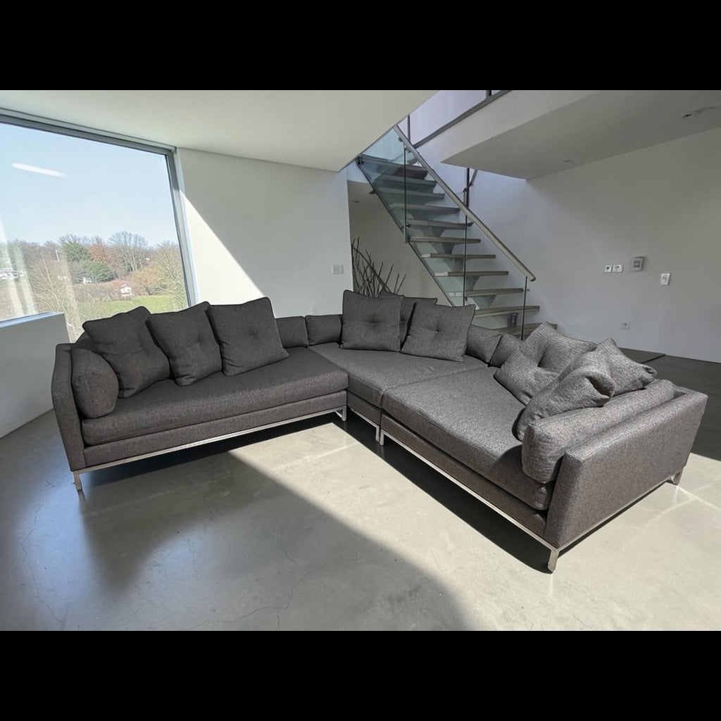Restoration Hardware Cordoba 139” x 118” 3 Piece, XL wide Sofa Sectional, Heavy Down Blend Cushions in Charcoal Performance Linen Basketweave