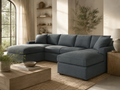 Room & Board York 136” Double Chaise in Sumner Lagoon Slates (greenish blue)