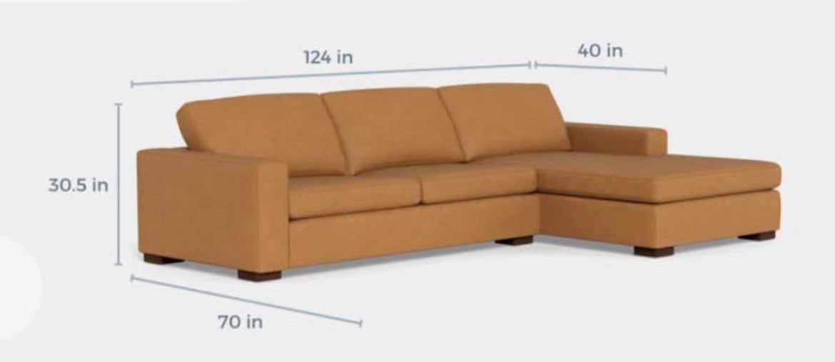 Albany Park 122" Barton Sofa Chaise Sectional in Camel Tan Performance Velvet